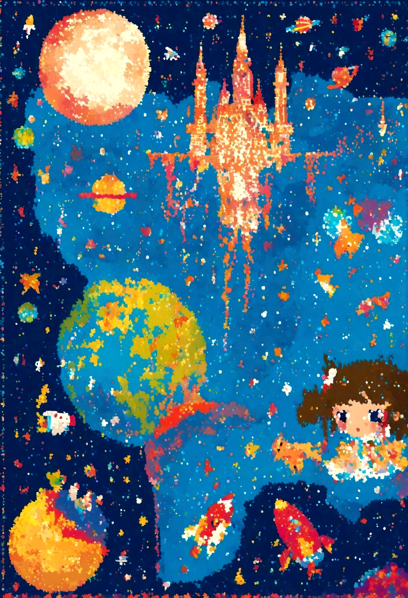 galaxies, rocket, planets, stars children illustration, cute illustration, cute digital art, illustrated in whimsical style, children&#39;s illustration, cute features, illustration, illustrations, cozy calm, cute detailed digital art