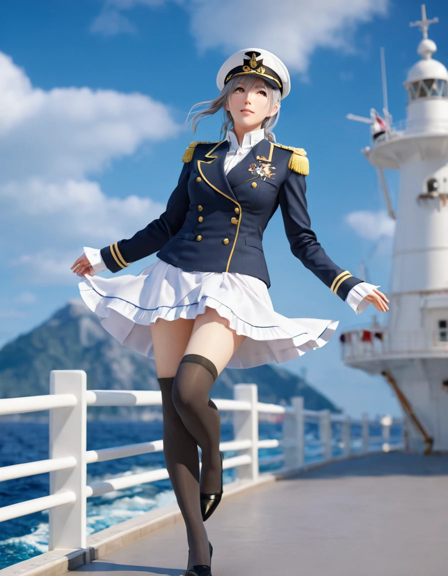 Frederick the Great (Azur Lane:0.5), Breast sagging, Uniform, whole body, (Everlasting), indoors, outdoor, Model shooting style, masterpiece, detailed, high quality, Be focused, Dramatic, Realistic Art, posture, Express, leg, (extremely detailed CG unity 8k wallpaper), Professional Majestic Oil Paintings by Ed Blinkey,