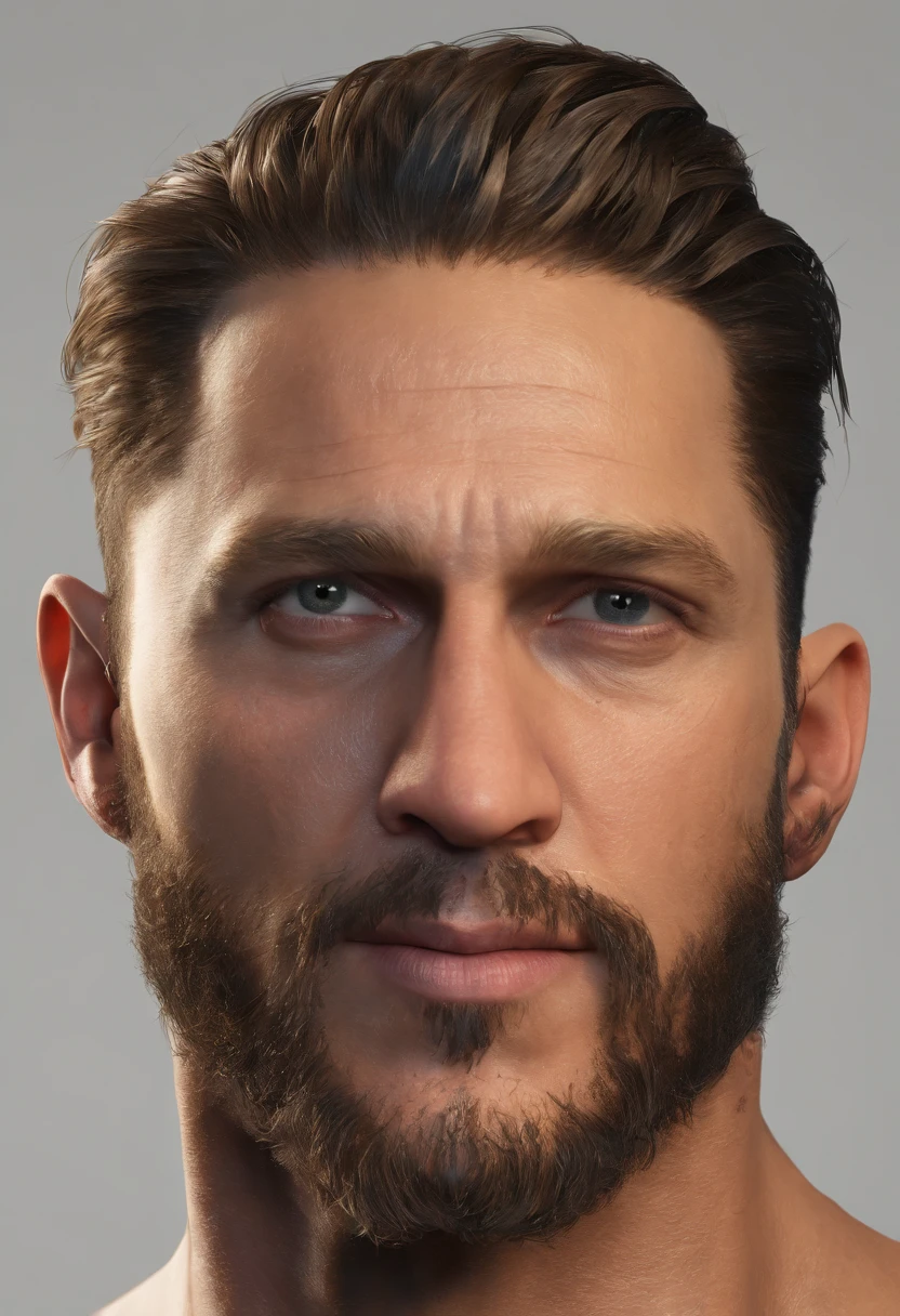 Tom Hardy, detailed portrait, realistic, 8k, masterpiece, hyperrealistic, photorealistic, sharp focus, studio lighting, chiaroscuro lighting, strong dramatic lighting, intense gaze, rugged handsome features, defined jawline, piercing eyes, intense expression, masculine facial features, detailed skin texture, pores visible, stubble, wet look, windswept hair, moody cinematic lighting, dynamic composition, cinematic camera angle, dramatic atmosphere 