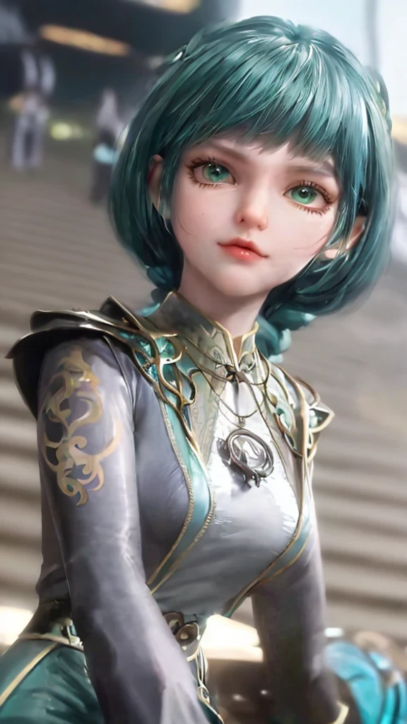 a close up of a person with green hair and a dress, portrait knights of zodiac girl, beautiful elf with ornate robes, alluring elf princess knight, elf princess, elven character with smirk, very beautiful elven top model, hyperdetailed fantasy character, portrait of an elf queen, elf princess knight, maya ali as a wind mage