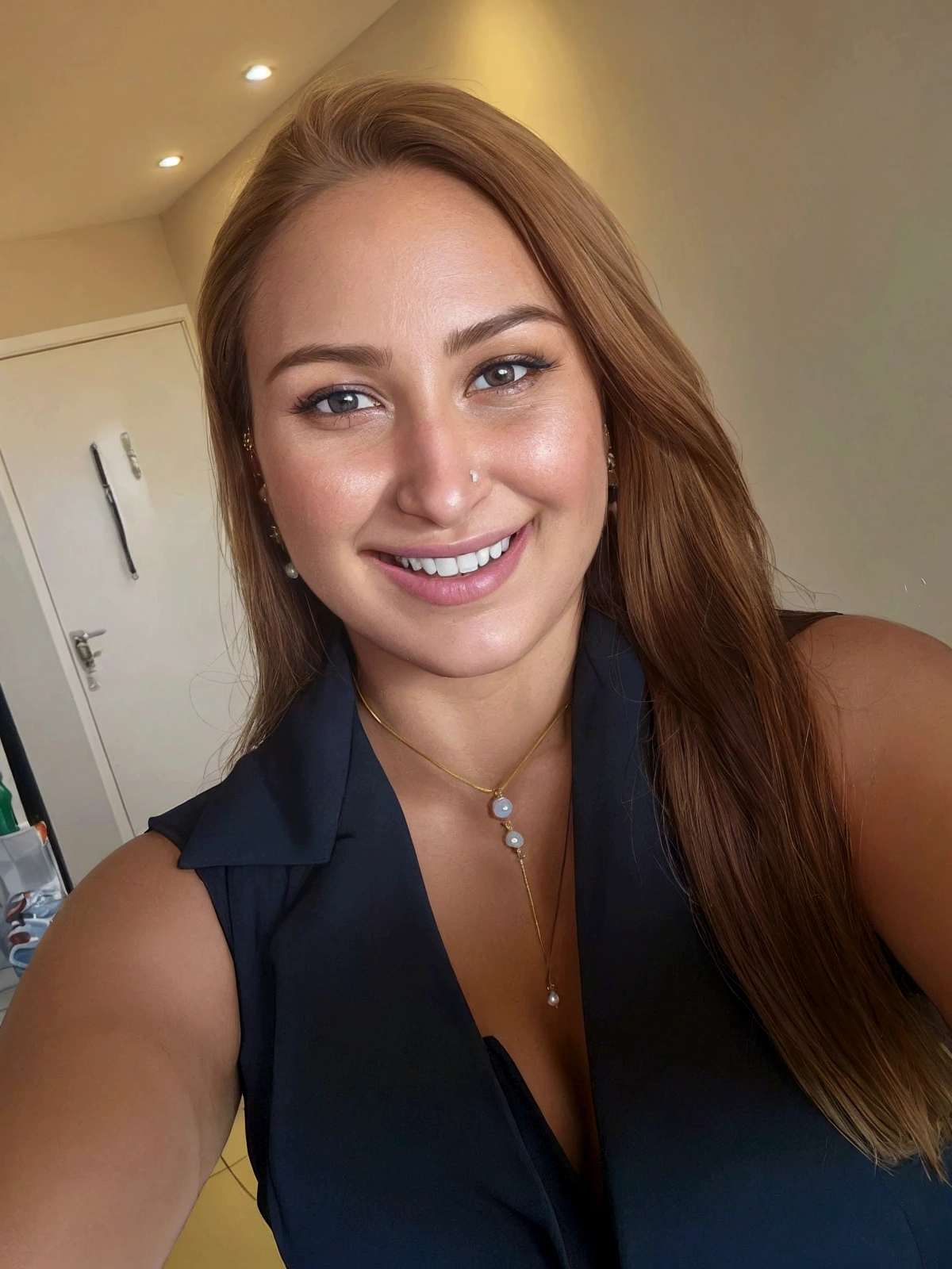 mulher sorridente de camisa preta tirando selfie com o celular, Mulher de 3 0 anos, mulher de 30 anos, selfie de uma jovem, Mulher francesa de 30 anos, 29 anos, fernanda suarez, 28 anos de idade, taken at the beginning of 2020, 32 anos, 27 anos de idade
