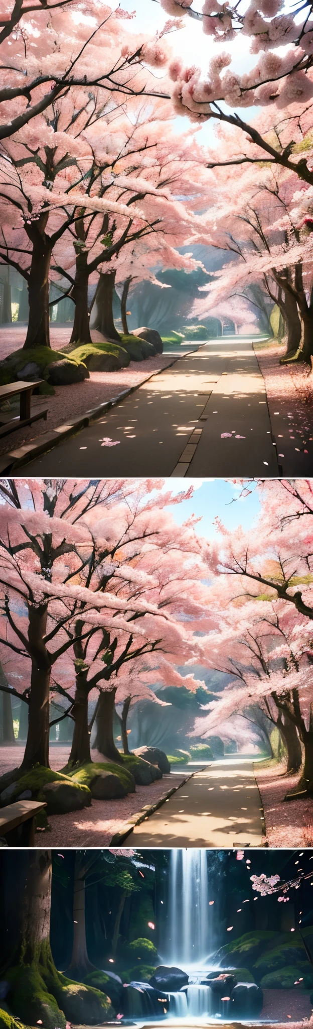cherry blossom forest, japan, sakura trees, beautiful cherry blossoms, (best quality,4k,8k,highres,masterpiece:1.2),ultra-detailed,(realistic,photorealistic,photo-realistic:1.37),extremely detailed cherry blossoms, vibrant colors, soft lighting, natural scenery, serene atmosphere, detailed foliage, peaceful landscape, delicate petals, dreamy