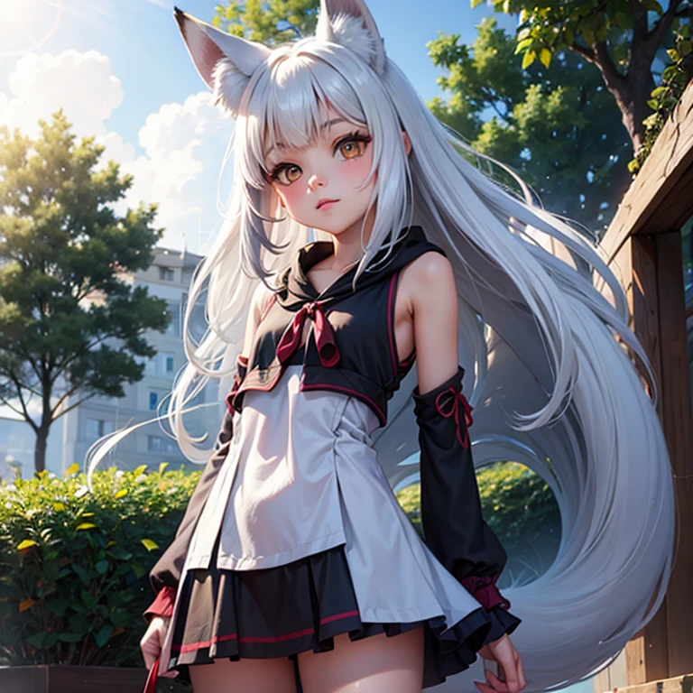Fox Girl, Fox's Tail, Nine-Tailed Fox,Fox Ears, Black colored hair, Fox Makeup, Kimono with open chest, kimono, Nice body, Avatar, face, Open chest, lewd face, Dominant representation, naughty face,Big Breasts,Emphasize cleavage,Show bare skin、Skin is visible、Opening the legs、Show off your thighs、With legs apart、A beautifully patterned kimono、I can see her cleavage
