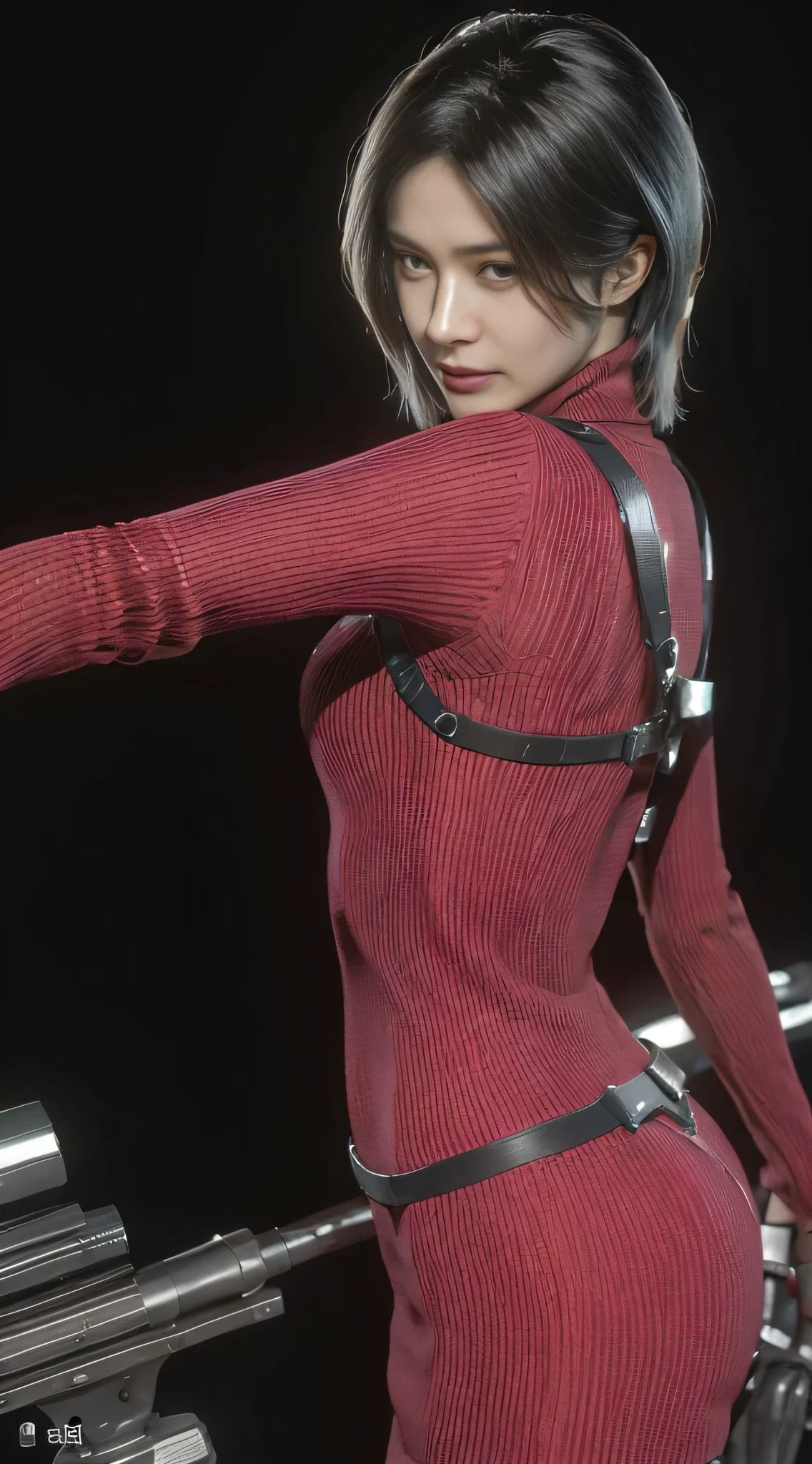 ada，Adawong，22 years old，With a sniper rifle，ulzzang-7000, (Realistic: 1.3) masterpiece, best quality, Beautiful clean face, whole body, Behind the halo, Network Background, Extremely detailed city, Fugitive, Resident Evil 4 RE, 8K, best quality, Super detailed, Science fiction comics, (best quality, masterpiece:1.2), illustration,