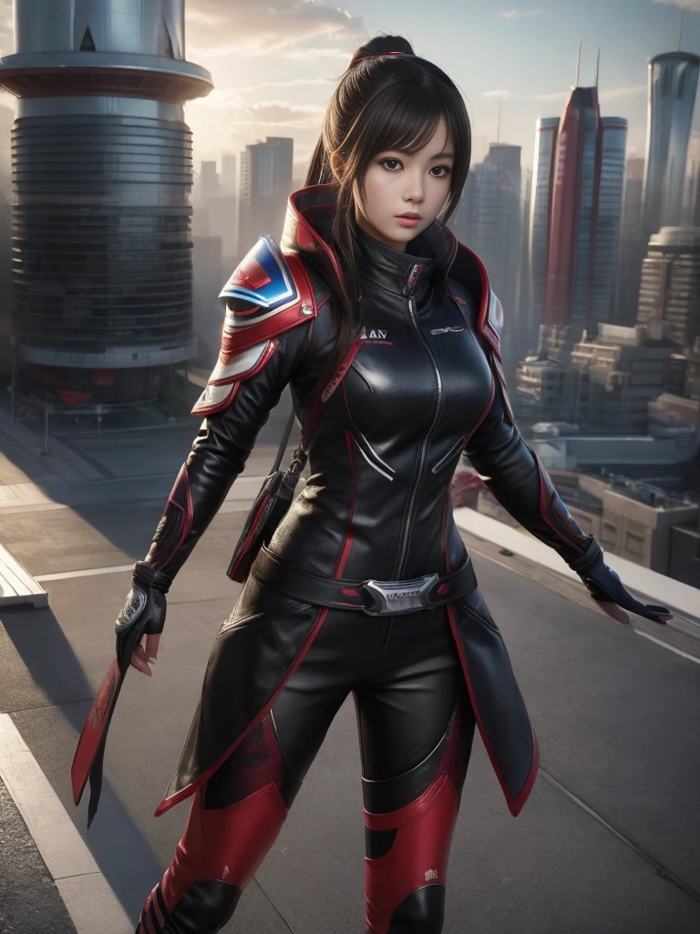 (high quality), (masterpiece), (detailed), 8K Hyperrealistic Airspeed Ace Cloths Rendering, Features a Japanese girl character in futuristic clothing, In the context of futurism，Depicted with intricate detail and lifelike precision.