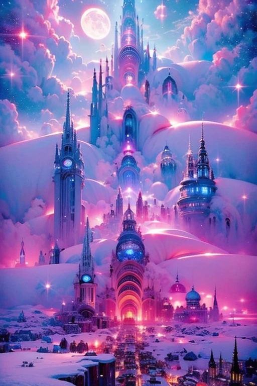 ((best quality)), ((masterpiece)), (detailed), the beautiful majestic techno fantasy metropolis, with snow land, by night, insane details 