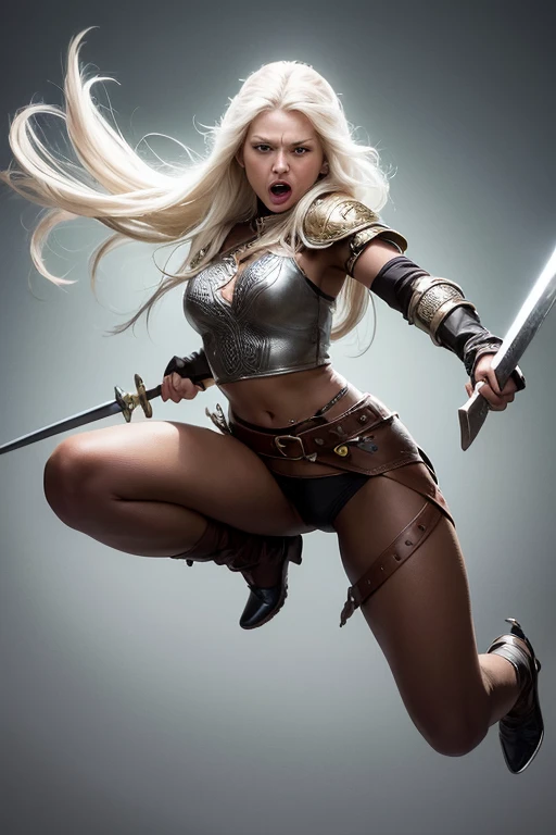 a female warrior fighting alone in a dangerous cave, blue eyes, blond hair, fair skin, amazingly gorgeous beauty, strict and determined look, tall and slender, abs, long perfect legs, she wears (((black bikini armor))), she is armed with a sword, combat stance, ready for deadly combat, dynamic pose, ultra-accurate and ultra-precise hand depiction, (detailed skin), (detailed eyes), (detailed face), The background is a deep and dark dungeon, the dungeon wall is rocky, the torches have become the only light source, the floor is strewn with bones in the abode of monsters, demons' nest, magnificent fantasy art, photorealistic, ultra high quality, ultra high detail, masterpiece, 4K, 8K, HDR