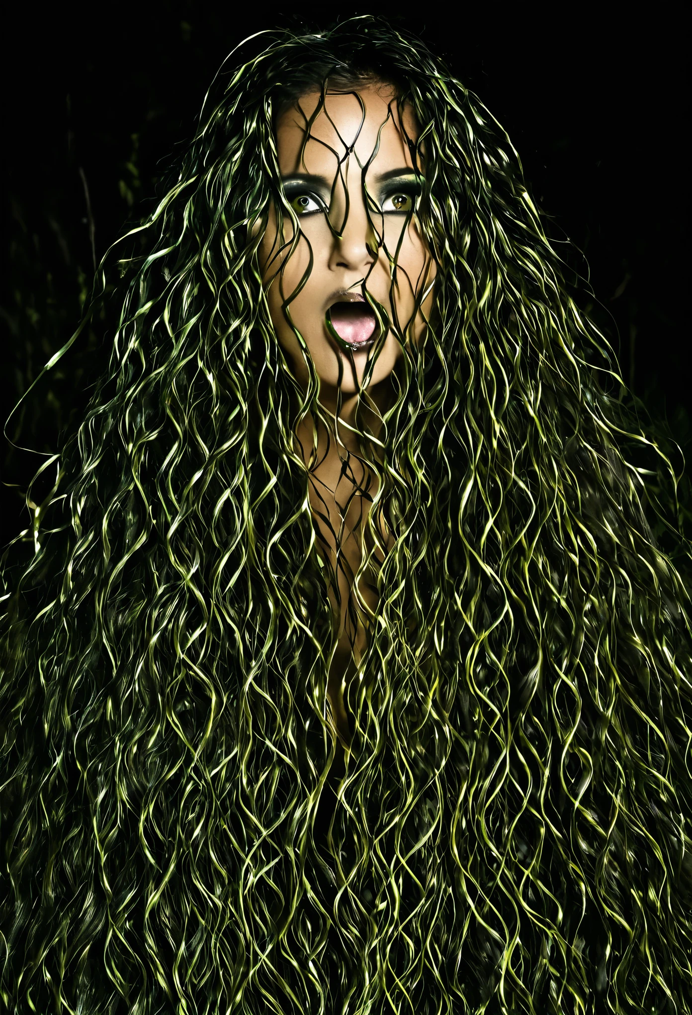 Fantasma, cabelos,em fogo,numa, mote,uma mulher,serpente 