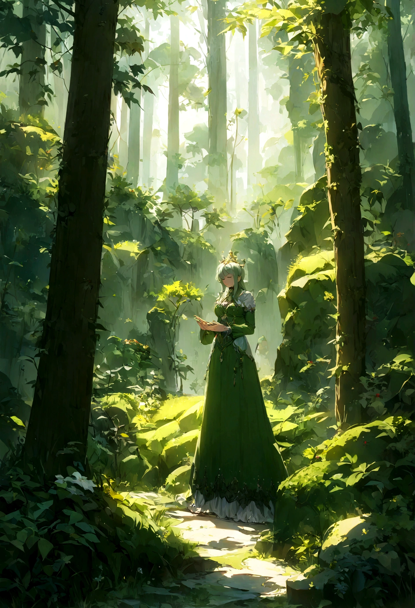 (melhor qualidade,4k,8K,high resolution,Obra de arte:1.2),um menino meditando em uma floresta,atmosfera serena,natural lighting,vibrant vegetation,ambiente tranquilo,ambiente tranquilo,meio de belas artes,pincelada detalhada,majestic tall trees,Brisa suave,soft sunlight filtering through the leaves,calm and focused expression,happy state of mind,harmonious connection with nature,intense focus and concentration,quietude e tranquilidade,ambiente silencioso,jogo sutil de luz e sombra,Weak sunlight on the ground,Serenidade e Serendipidade,postura meditativa,eyes closed in deep contemplation,aura serena,floresta parada e silenciosa,feeling of loneliness and oneness with nature,lush vegetation and moss-covered rocks,mystical atmosphere,Nature Sanctuary,mistura harmoniosa de tons terrosos e cores vibrantes,ethereal and dreamlike quality,perfect balance between light and dark,subtle interaction of textures and patterns,magical and enchanting scene,harmonia entre o ser humano e a natureza.