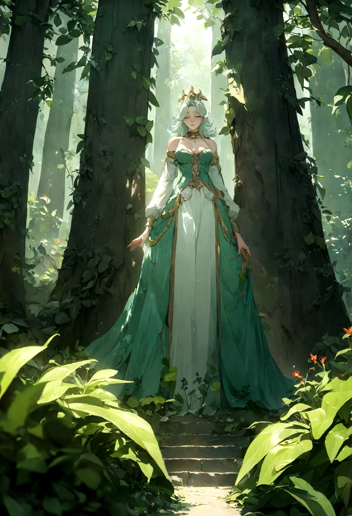 (melhor qualidade,4k,8K,high resolution,Obra de arte:1.2),um meditando em uma floresta,atmosfera serena,natural lighting,vibrant vegetation,ambiente tranquilo,ambiente tranquilo,meio de belas artes,pincelada detalhada,majestic tall trees,Brisa suave,soft sunlight filtering through the leaves,calm and focused expression,happy state of mind,harmonious connection with nature,intense focus and concentration,quietude e tranquilidade,ambiente silencioso,jogo sutil de luz e sombra,Weak sunlight on the ground,Serenidade e Serendipidade,postura meditativa,eyes closed in deep contemplation,aura serena,floresta parada e silenciosa,feeling of loneliness and oneness with nature,lush vegetation and moss-covered rocks,mystical atmosphere,Nature Sanctuary,mistura harmoniosa de tons terrosos e cores vibrantes,ethereal and dreamlike quality,perfect balance between light and dark,subtle interaction of textures and patterns,magical and enchanting scene,harmonia entre o ser humano e a natureza.