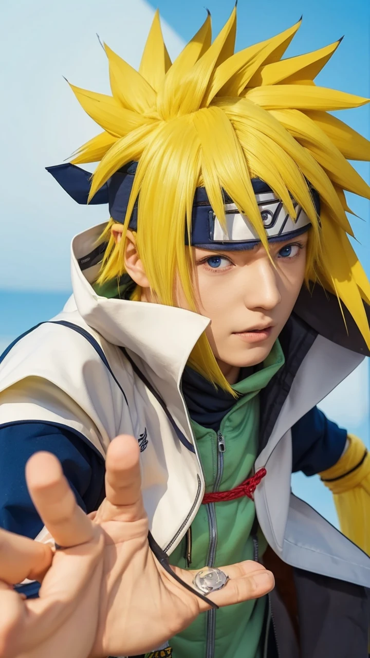 1boy, minato namikaze, naruto shipuden, konoha, ninja, realistic, yellow hair