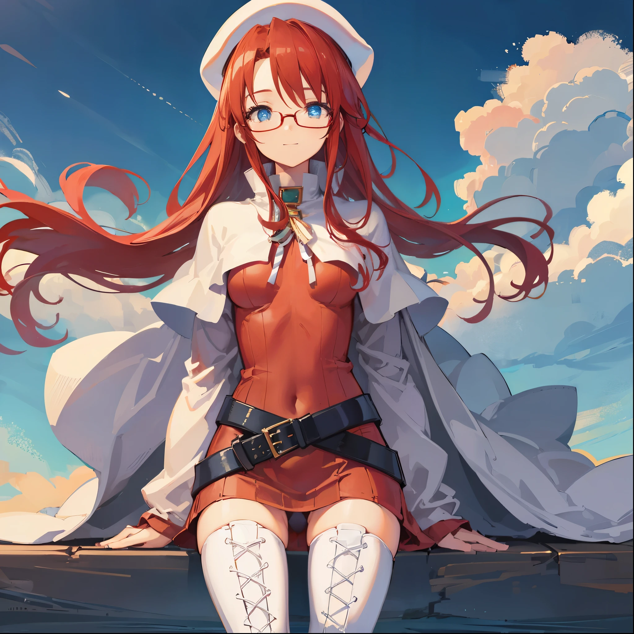 summonnightaty, aty, (young:1.3),long hair, blue eyes, red hair, big_berets, hat, glasses,
BREAK long hair, thighhighs, hat, dress, naked_legs, glasses, belt, cape, sweater, zettai ryouiki, beret, thigh boots, white footwear, ribbed sweater, loose belt,solo,
BREAK outdoors, fantasy,on_beach,
,Highquality_hads,perfect_fingers,
BREAK (masterpiece:1.2), best quality, high resolution, unity 8k wallpaper, (illustration:0.8), (beautiful detailed eyes:1.6), extremely detailed face, perfect lighting, extremely detailed CG, (perfect hands, perfect anatomy),covered_nipples,covered_navel ,half_eyes,long_sword,sleepy,standing,red_sweater,apart_knees,magical_effect,spread_legs, have_a_book,teacher,rise_knee,Smile,rise_hand,look_down_viewer,spread_arms,sea_waves,looking_into,blue_sky,sitting