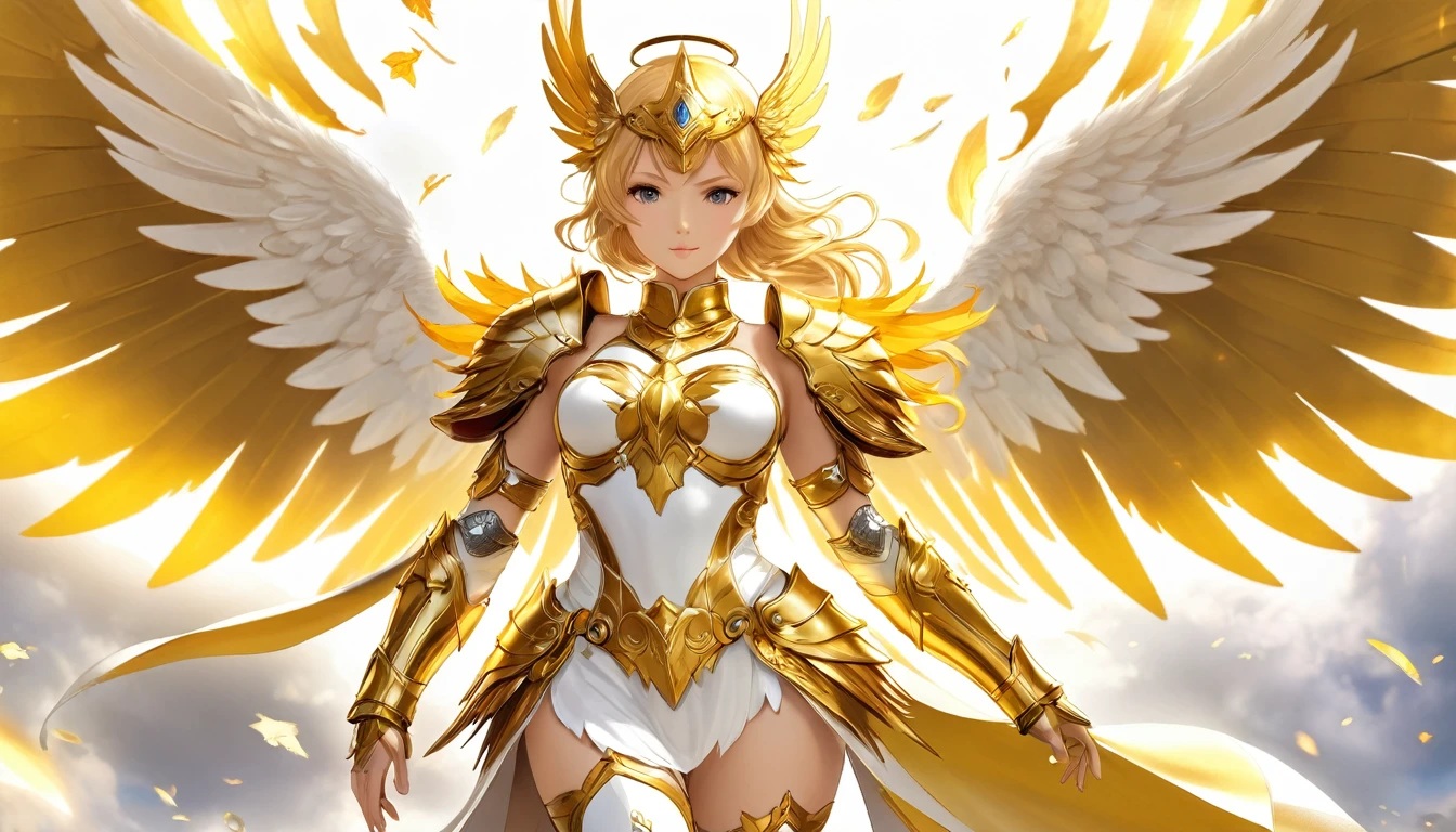 best quality)), ((masterpiece)), (detailed), Top quality、Top image quality、masterpiece,Perfect body, Exquisite and detailed facial features,,Full body shot,A woman in a white and gold costume with wings,Bikini, Angel Gold Armor, majestic angel, angel knight girl, Final Fantasy Tactics Characters, mystical atlantean valkyrie, Mysterious Valkyrie, Blazing Angel, Maple Leaf Story Character Art, With blazing golden wings, White Wings, April renderings, Mysterious Valkyrie, Close-up of a woman wearing a golden costume with wings, Best Bust、Optimal waist-hip ratio,Best body golden ratio,Concept Art, Baroque, Angel Gold Armor, majestic angel, angel knight girl, Final Fantasy Tactics Characters, mystical atlantean valkyrie, Mysterious Valkyrie, Blazing Angel, Maple Leaf Story Character Art, With blazing golden wings, Golden Wings, Battle with orcs,Photographic lenses,Ultra wide-angle lens,First person,