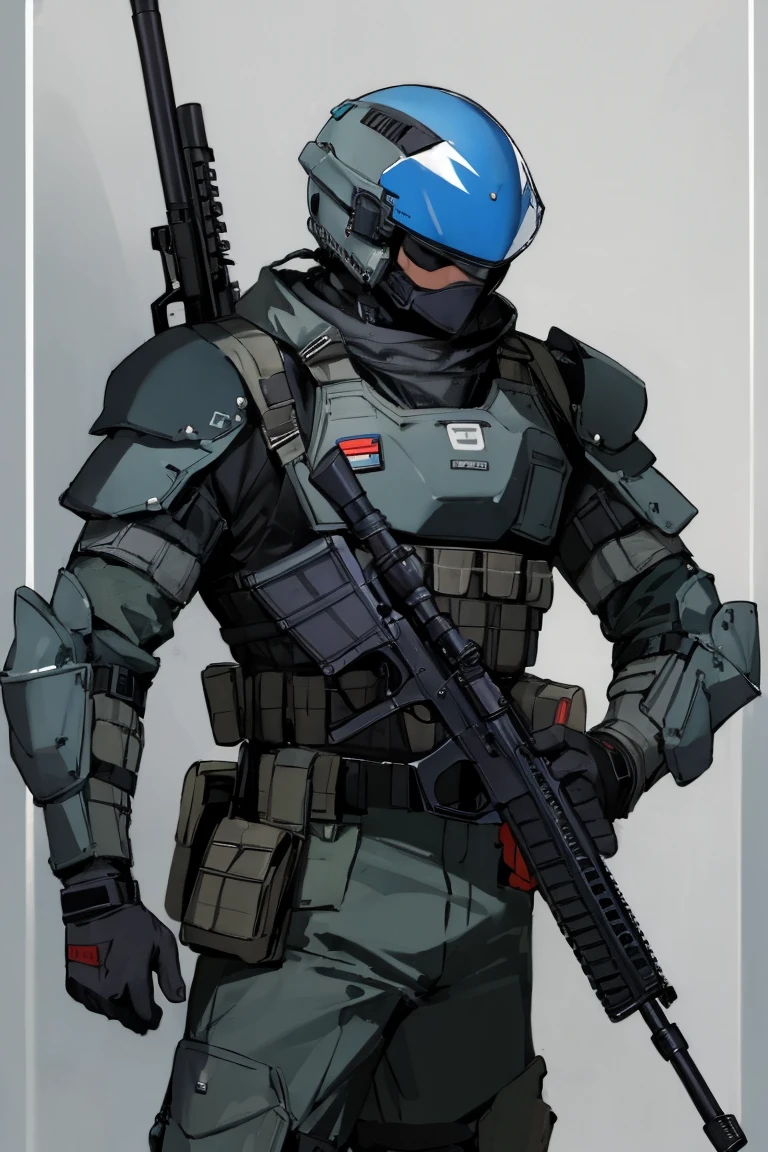 ((highest quality)), ((masterpiece)), (be familiar with),Body Armor,gun,Helmet,male,special forces