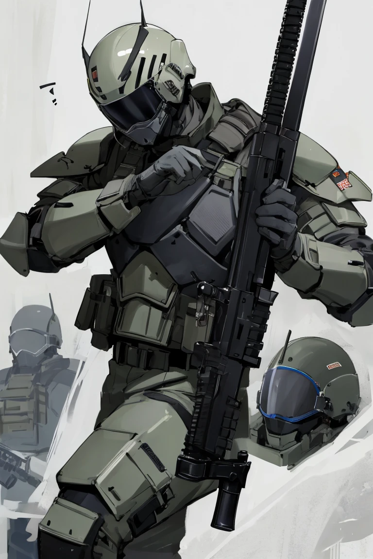 ((highest quality)), ((masterpiece)), (be familiar with),Body Armor,gun,Helmet,male,special forces