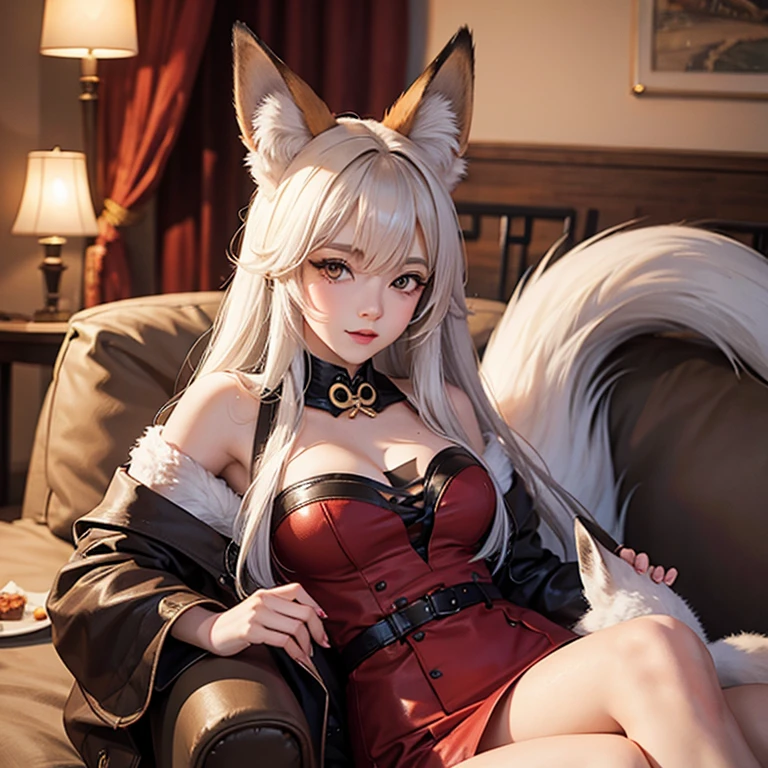 Fox Girl, Fox&#39;s Tail, Nine-Tailed Fox,Fox Ears, Black colored hair, Fox Makeup,One Girl、 Kimono with open chest, Nice body, Avatar, face, Open chest, lewd face, Dominant representation, naughty face,Big Breasts,Emphasize cleavage,Show bare skin、Skin is visible、With legs apart、Show off your thighs、With legs apart、A beautifully patterned kimono、I can see her cleavage、 Body size is 100-70-90!、Muscular、Uplifting、Abdominal muscles、Big Breasts、Exposed skin、Long Hair、Skin Texture、Soft breasts 