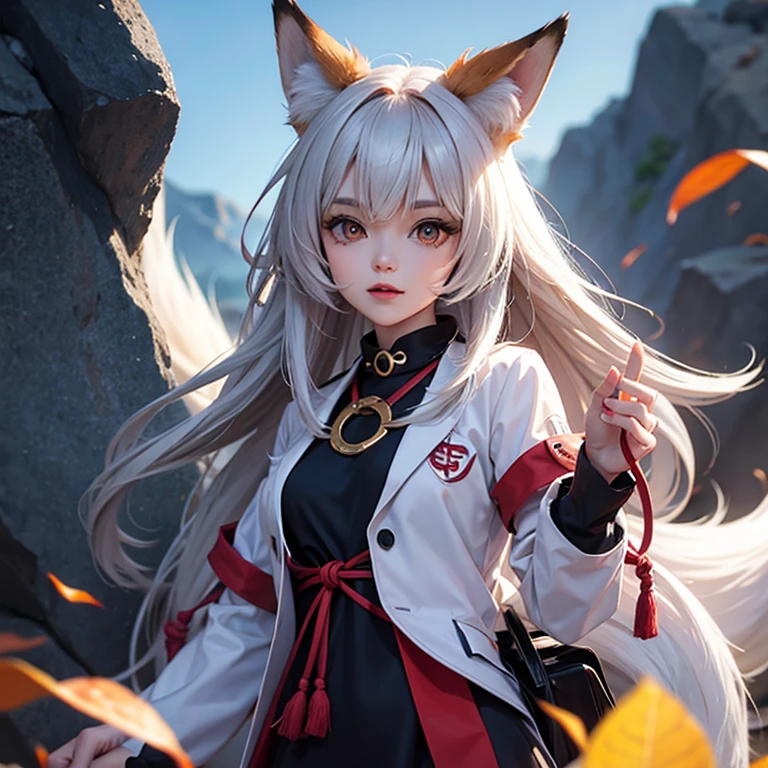 Fox Girl, Fox&#39;s Tail, Nine-Tailed Fox,Fox Ears, Black colored hair, Fox Makeup,One Girl、 Kimono with open chest, Nice body, Avatar, face, Open chest, lewd face, Dominant representation, naughty face,Big Breasts,Emphasize cleavage,Show bare skin、Skin is visible、With legs apart、Show off your thighs、With legs apart、A beautifully patterned kimono、I can see her cleavage、 Body size is 100-70-90!、Muscular、Uplifting、Abdominal muscles、Big Breasts、Exposed skin、Long Hair、Skin Texture、Soft breasts 