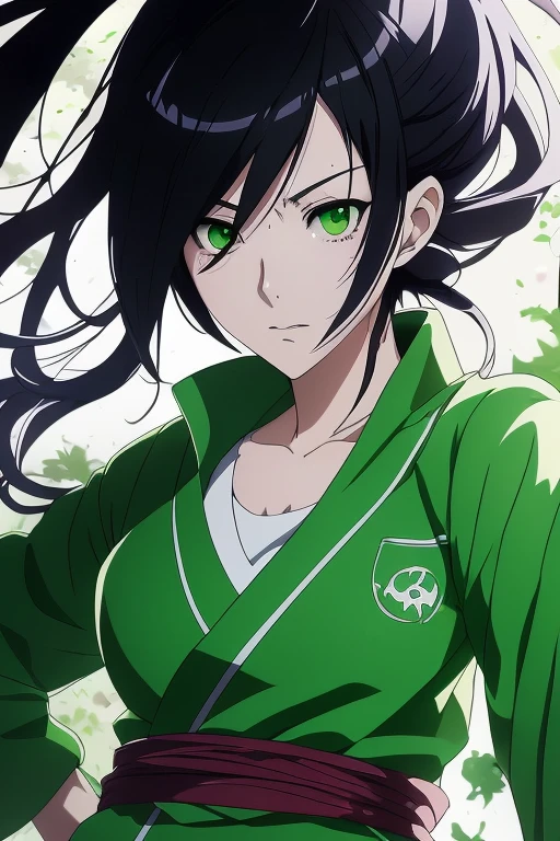 anime character with a green shirt and black hair and a green belt, hinata hyuga, high detailed official artwork, official art, portrait of a female anime hero, harumi, anime portrait of shiina ringo, digital anime illustration, anime visual of a young woman, sui ishida art manga, demon slayer rui fanart, shikamimi
