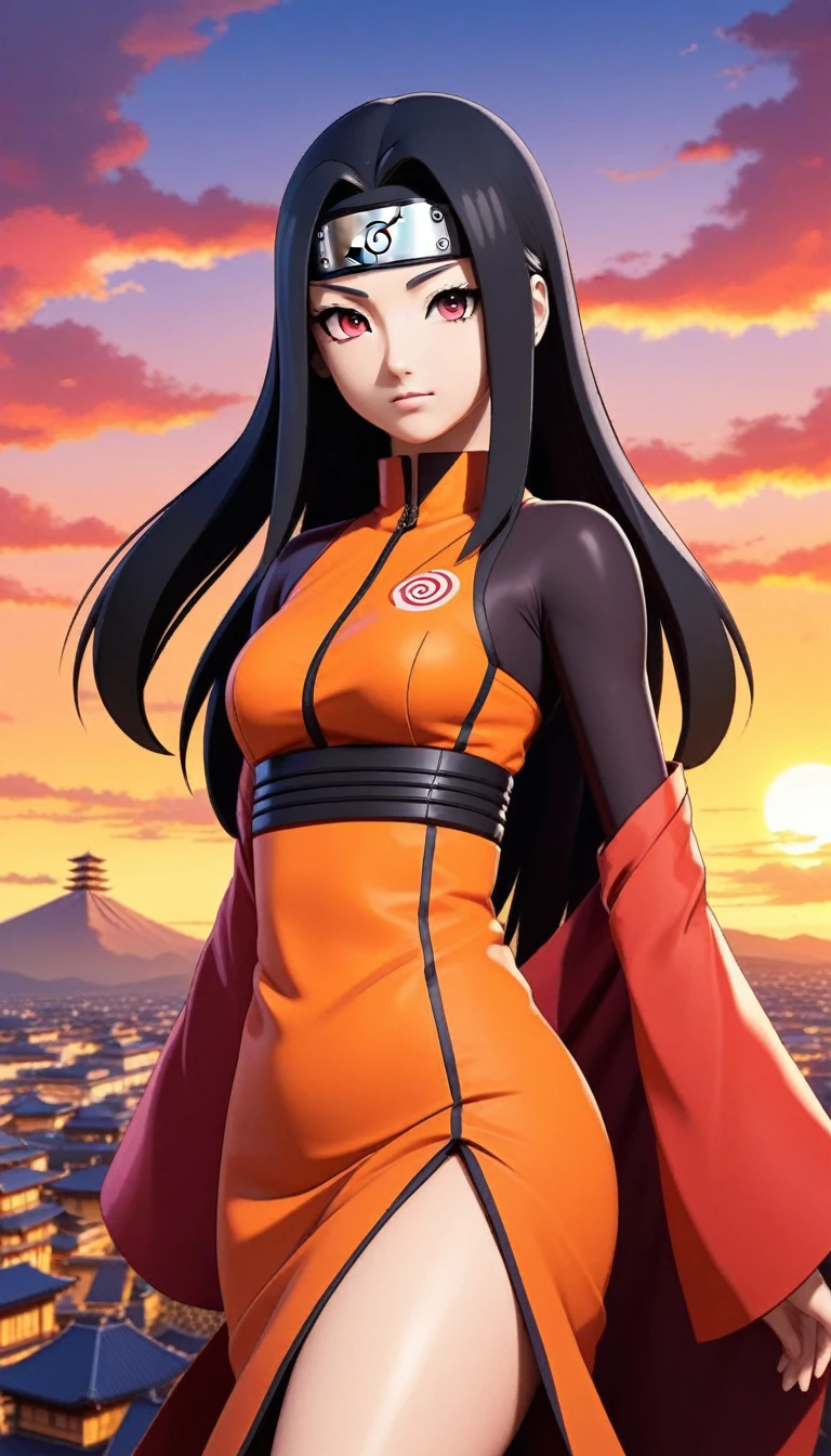 ((naruto and kaguya merged:1.3)), (steven universe style), merged, sexy, half body, metropolitan background, sunset, sexy attire, (high quality), (masterpiece), negative_hand