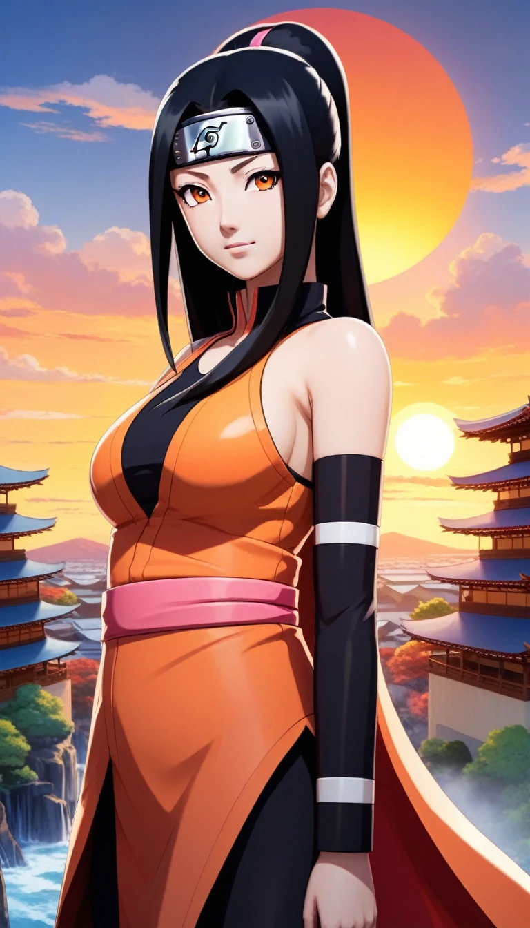 ((naruto and kaguya merged:1.3)), (steven universe style), merged, sexy, half body, metropolitan background, sunset, sexy attire, (high quality), (masterpiece), negative_hand