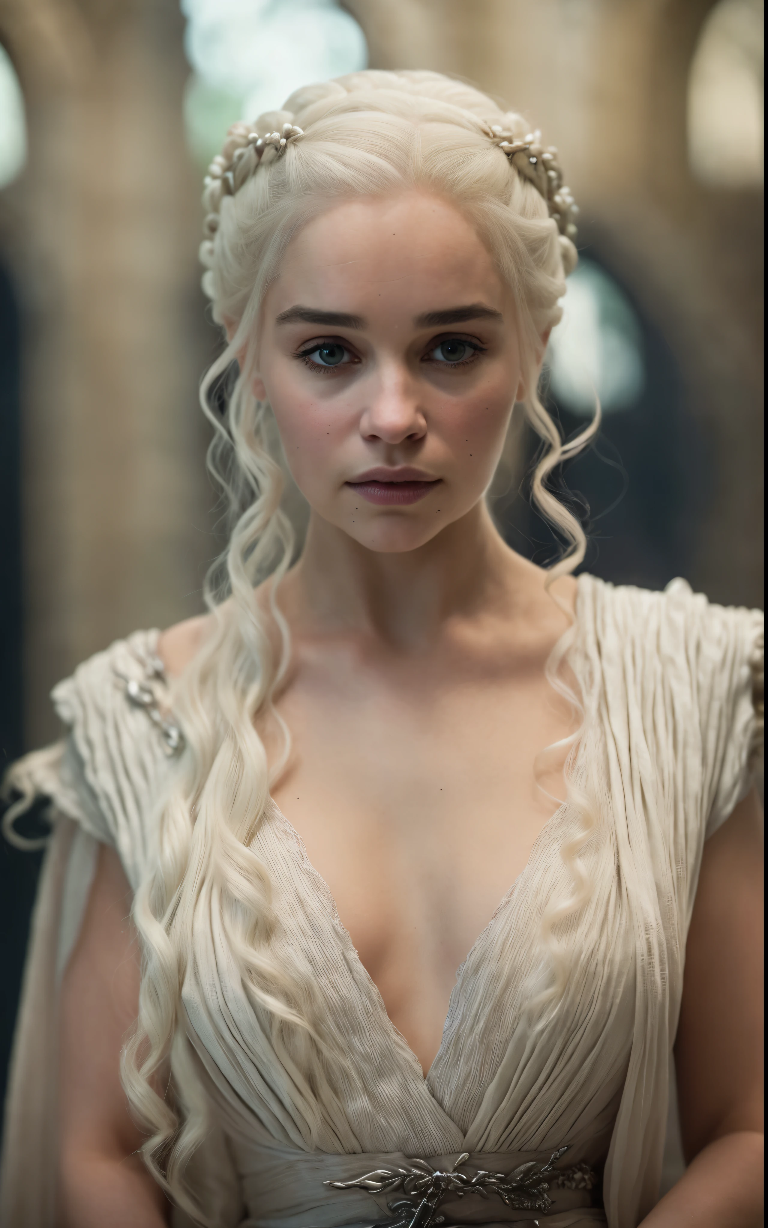 Solo woman, Linen cloth, linen dress, dress inspired by mediaeval period Royal lady, mediaeval maid linen dress, Royal Satin dress, Perfect eyes, flawless Beauty, pierced eyes, Masterpiece, Daenerys Targaryen, Gorgeous woman, queen, Queen Lady, Princess of Dragonstone, beautymarks on breast, The Unburnt, Queen of Meereen, Queen of the Andals, the Rhoynar and the First Men (claimant), Protector of the Seven Kingdoms (claimant), Khaleesi of the Great Grass Sea, Breaker of Shackles, Mother of Dragons, The One Who Was Promised, Lady of Dragonstone , 45 years Old, she is a Full growned lady now, beautiful mature lady, the queen, milf beauty, mature queen, Best quality, a small, charming Beauty, a captivating woman, fully ripen milf body, lustful queen, alluring appearance, unrivaled beauty, wonderful breasts, large breasts, mediaeval erotic costumes, a Game of Thrones-inspired costume, a close-up of a woman from the middle ages, Daenerys Targaryen, Daenerys, resembles Emilia Clarke, Emilia Clarke, scene from "Game of Throne," deep cleavage, warrior princess, healthy body, perfect thick body, attractive figure, fleshy body, style of "Game of Throne," beautiful lady, beautiful woman, mediaeval clothes, stunning woman, 8K, insane details, dress made of clothes and jewelry, perfect hair, styled hair, high clarity eyes, perfect hands, perfect fingers, perfect eyes, single female, 
