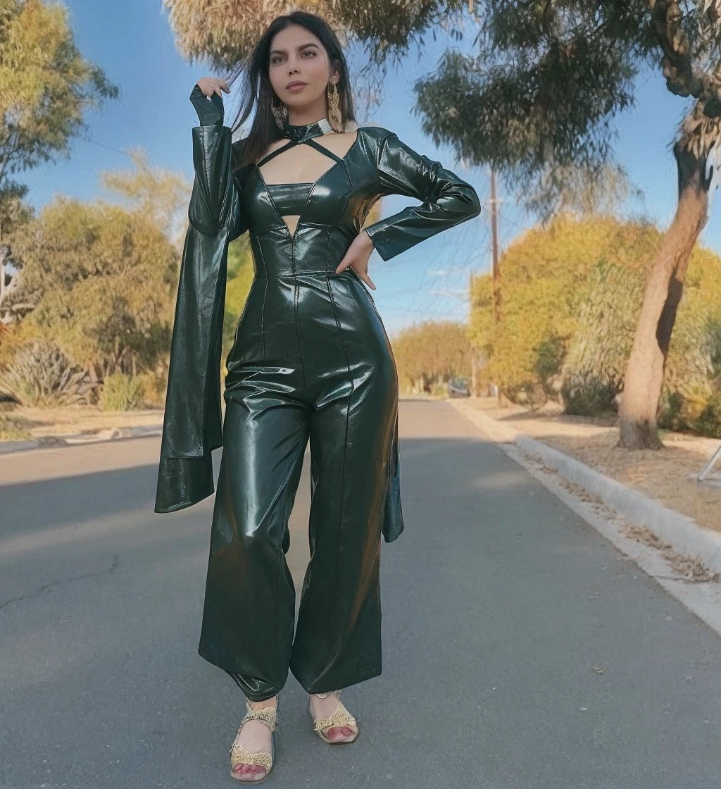wet outfit latex, (long skirt:1.2), latex, black latex dress, hoodie, wide sleeves, latex gloves, long sleeves, latex boots, latex legwear,
outdoors, a panoramic view of the urban landscape, standing on rooftop of skyline building, water drop, rain drop, night,