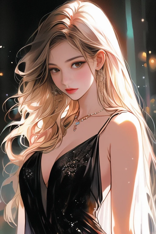 full body,high resolution,smile,woman,woman1人,adult,Clear,cute, Blonde Hair,BREAK, Brown eyes,BREAK,
Hostess,Black Dress,Diamond Necklace,BREAK,
Facing forward,BREAK,Pink background,
