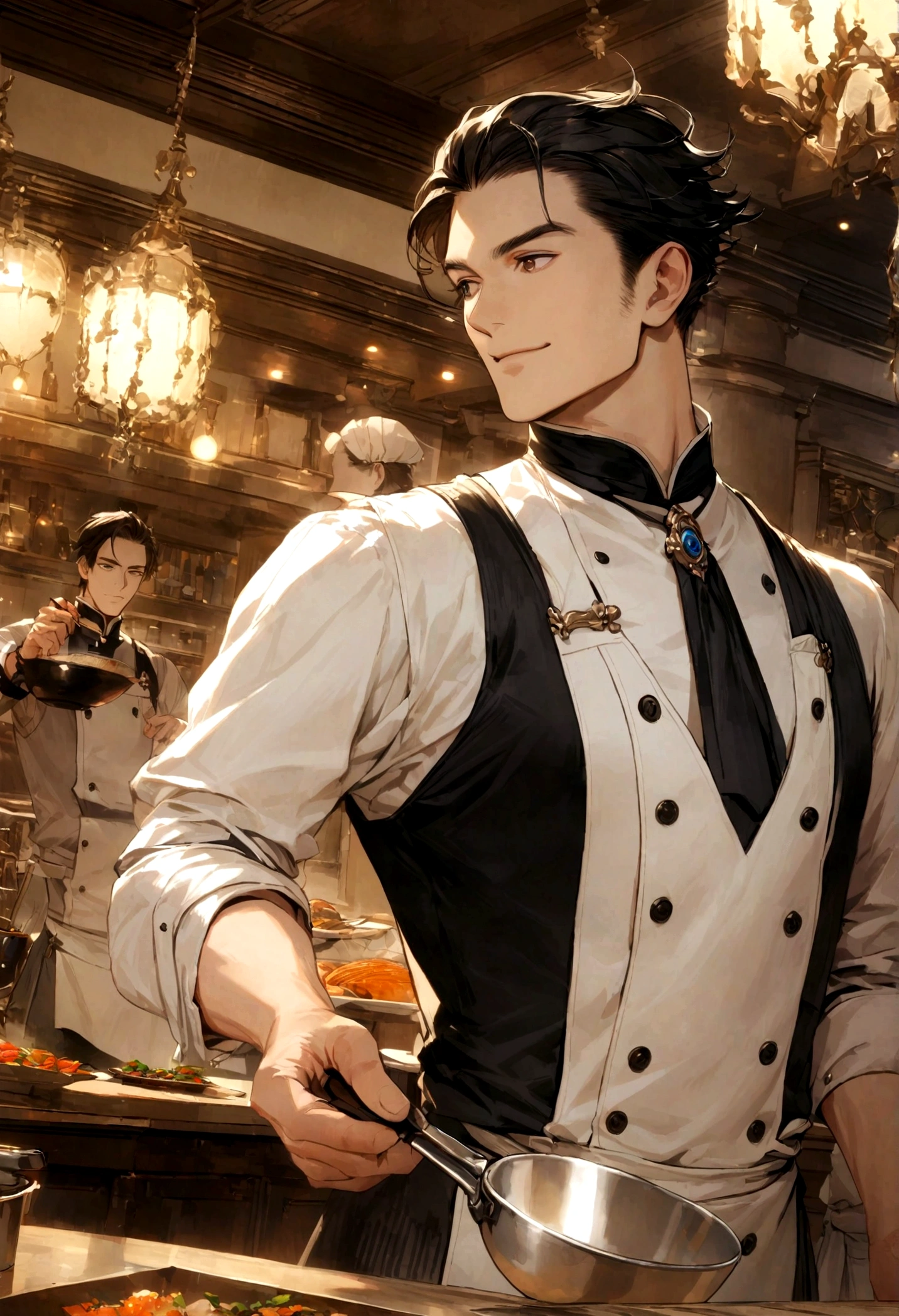 French chef Handsome cooking kitchen