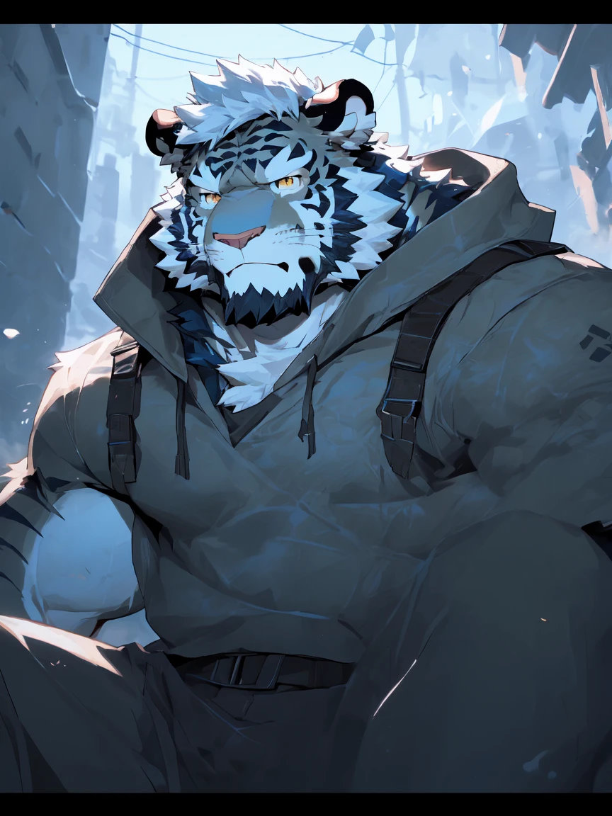 (White skintiger)（A movement）（return）（Group P Group P）,(great gesture),,(The background is dark, Damp and gloomy dungeon.:1.5),(Abdominal muscles),heroic飒爽,完美的masterpiece,Various facial details,Close-up view,specific description,masterpiece,(CG),(Golden Eyes),black and white pattern,Black and white tail,,heroic,tiger,Black and white fur，Specific facial details,Half Body,(Chang Ling),((middle aged)),(Face focus),(16K),(HD),Black and white belly，beard,(Facial lines),(Heterochromia,),(Black and white hair),(Strong:1.2),(muscle:1.3),(high resolution:1.3),(close up),(Delicate face:1.5)，Perfect details,,(Detailed depiction of face:1.5),(Zoom in on the face:1.5),(白色Facial lines:1.2),(黑色beard:1.3),(white face:1.6),(White body),(White skin,black bars:1.3)