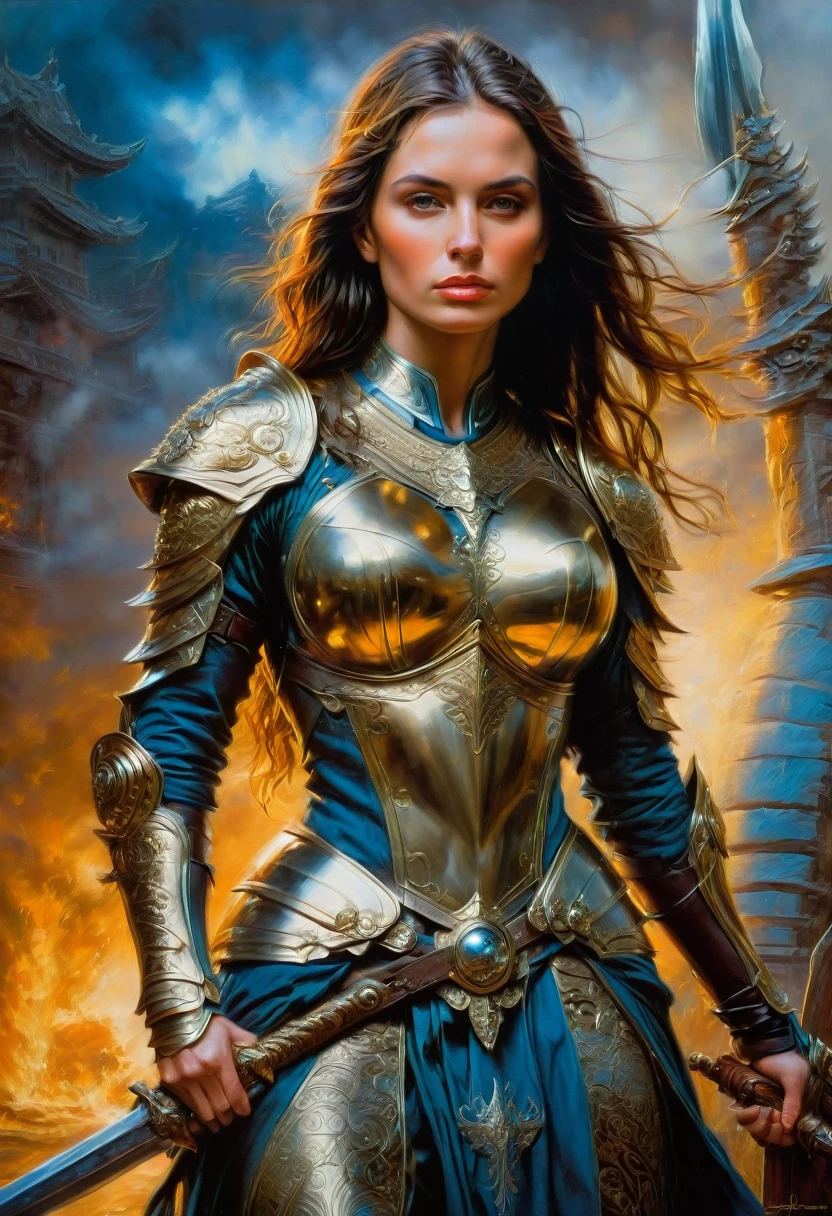 Female Warrior, by Bob Eggleton, best quality, masterpiece, very aesthetic, perfect composition, intricate details, ultra-detailed