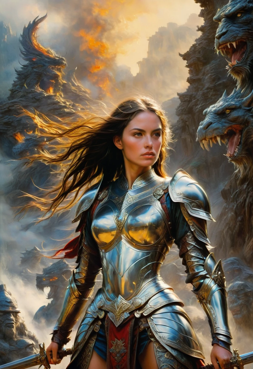 Female Warrior, by Bob Eggleton, best quality, masterpiece, very aesthetic, perfect composition, intricate details, ultra-detailed