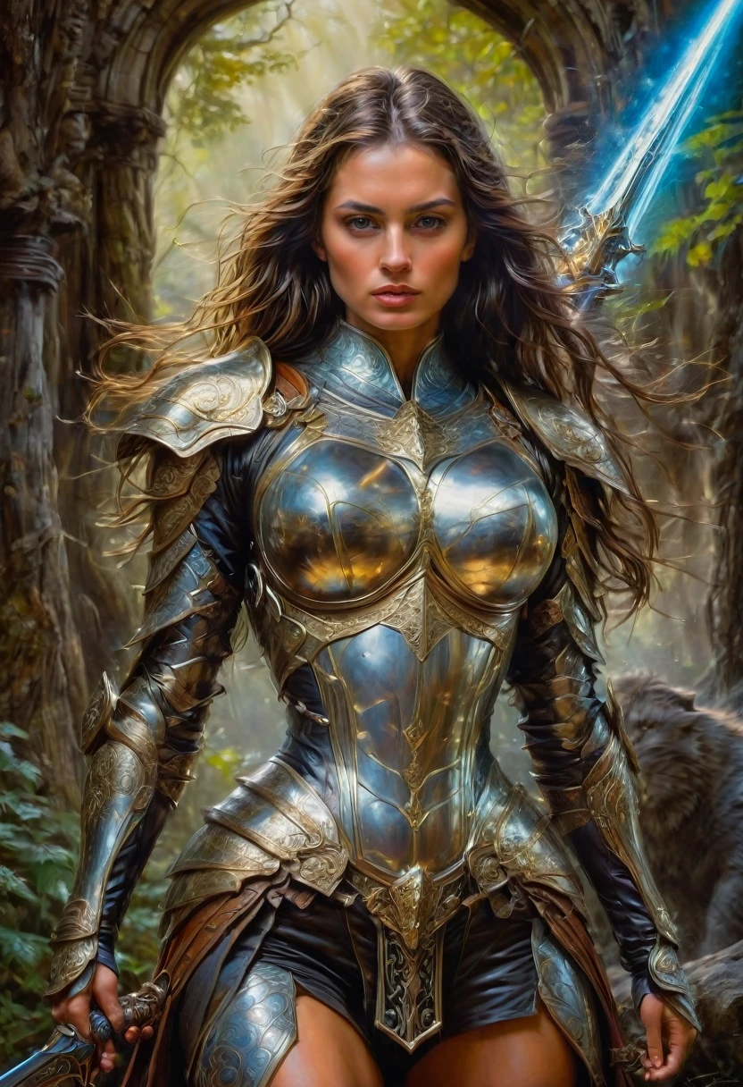 Female Warrior, by Bob Eggleton, best quality, masterpiece, very aesthetic, perfect composition, intricate details, ultra-detailed