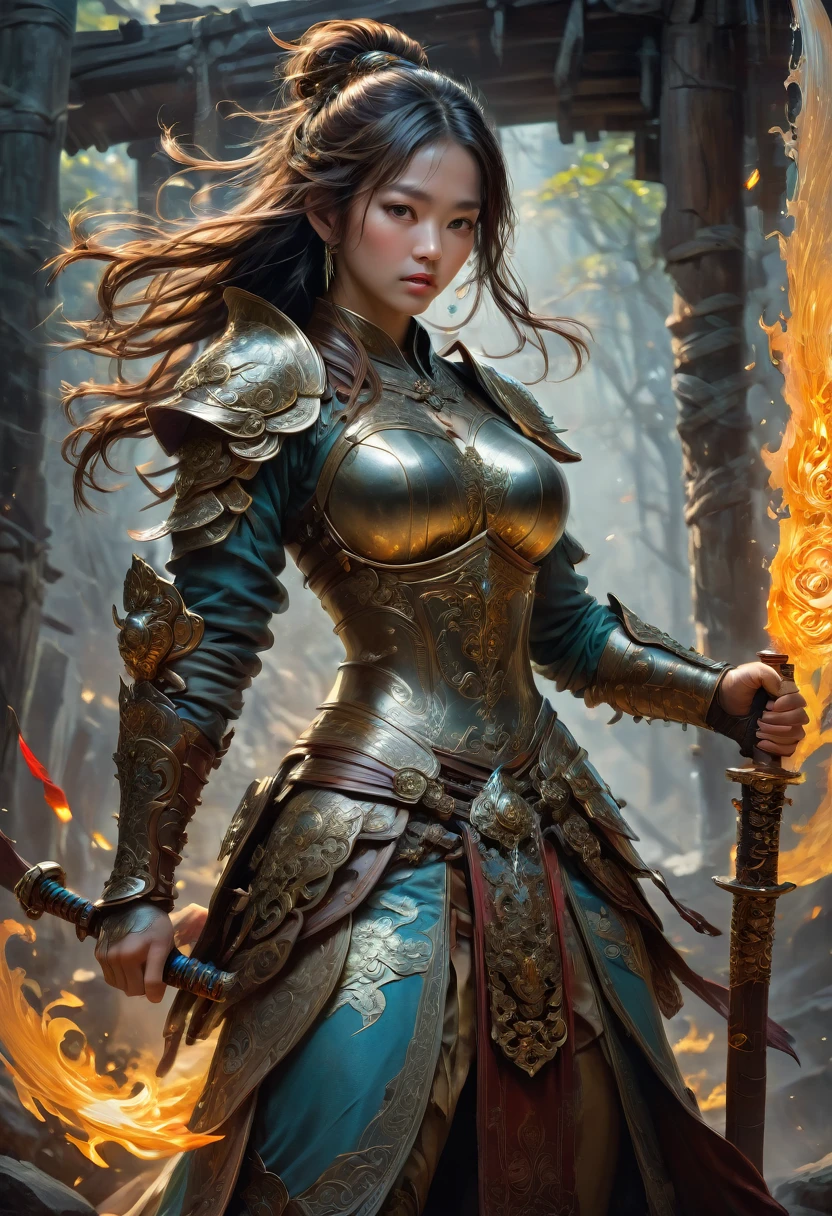 Female Warrior, by Bruce Zheng, best quality, masterpiece, very aesthetic, perfect composition, intricate details, ultra-detailed