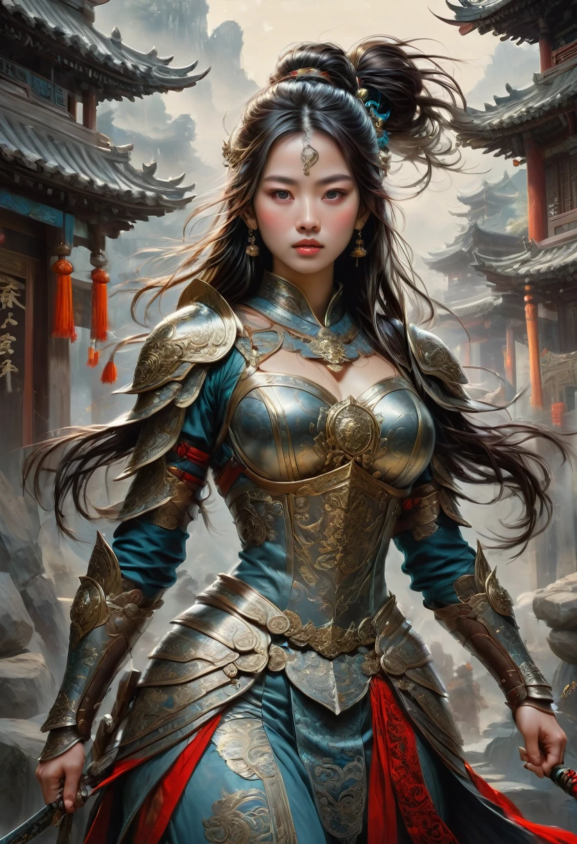 Female Warrior, by Bruce Zheng, best quality, masterpiece, very aesthetic, perfect composition, intricate details, ultra-detailed