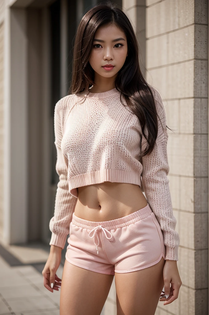 1woman, woman, asian woman, woman, hot woman, asian/Philippines model, beautiful, model, sport shorts, girly shorts, running shorts, casual woman shorts, sweater, cute female sweater, sweater, great figure, perfect proportions, black hair, bun in hair black hair, bun in hair beautiful hair, messy bun, bun in hair, messy bun for woman, messy bun hairstyle, bun in hair, white eyes, perfect beautiful white eyes, detailed white eyes, majestic woman great figure, asian/Philippines, asian woman, light pink lipstick, perfect face, cemeterial face, great body, beautiful body perfect face with white eyes black hair light pink lipstick asian/Philippines,casual clothes, sport shorts, girly shorts, running shorts, casual woman shorts, sweater, cute female sweater, sweater, asian woman, (Thick body, great figure) BREAK highly realistic, perfect image, realistic image, photorealistic, real image, real photo 8k image, high-resolution. [perfect hands, perfect legs, perfect proportions, perfect face, woman] asian woman, beautiful asian woman (white eyes, beautiful white eyes, detailed white eyes) *black hair, bun in hair black hair, bun in hair beautiful hair, messy bun, bun in hair, messy bun for woman, messy bun hairstyle, bun in hair,* *white eyes* *sportshorts for woman* *oversized sweater*

