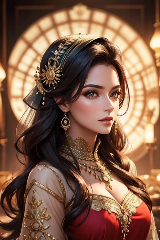 mulher 40 anos.lindo.cabelo vermelho.olhos amarelos.roupas imperiais