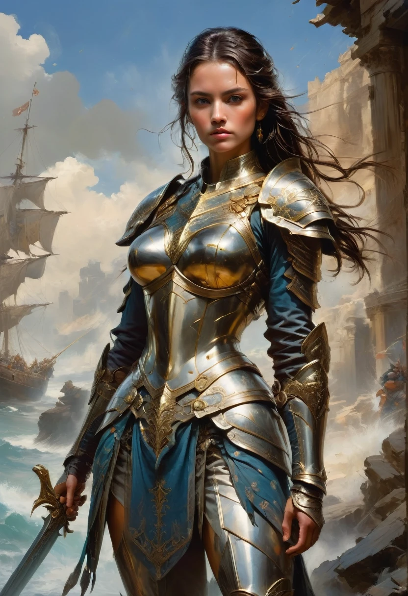 Female Warrior, by Richard Anderson, best quality, masterpiece, very aesthetic, perfect composition, intricate details, ultra-detailed
