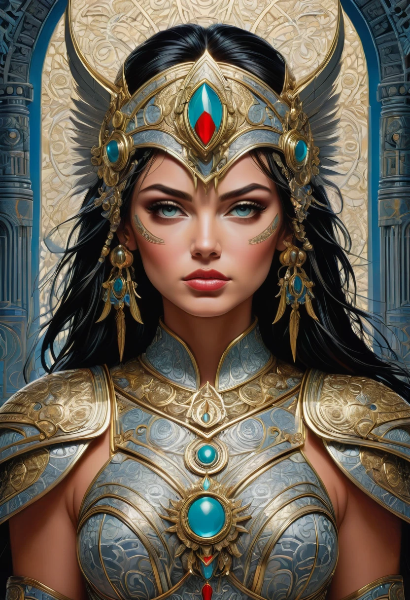 Female Warrior, by Mike Allred, best quality, masterpiece, very aesthetic, perfect composition, intricate details, ultra-detailed