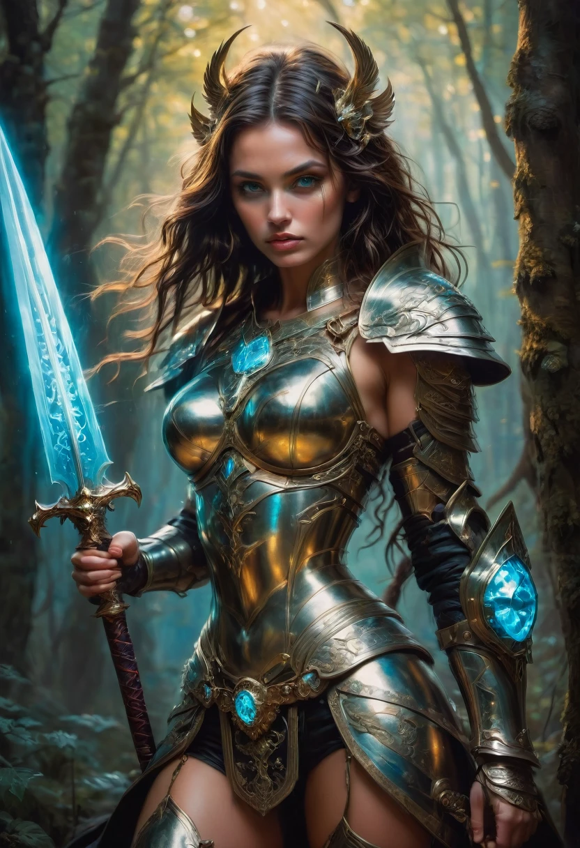 Female Warrior, by Gerald Brom and Brandon Woelfel, best quality, masterpiece, very aesthetic, perfect composition, intricate details, ultra-detailed