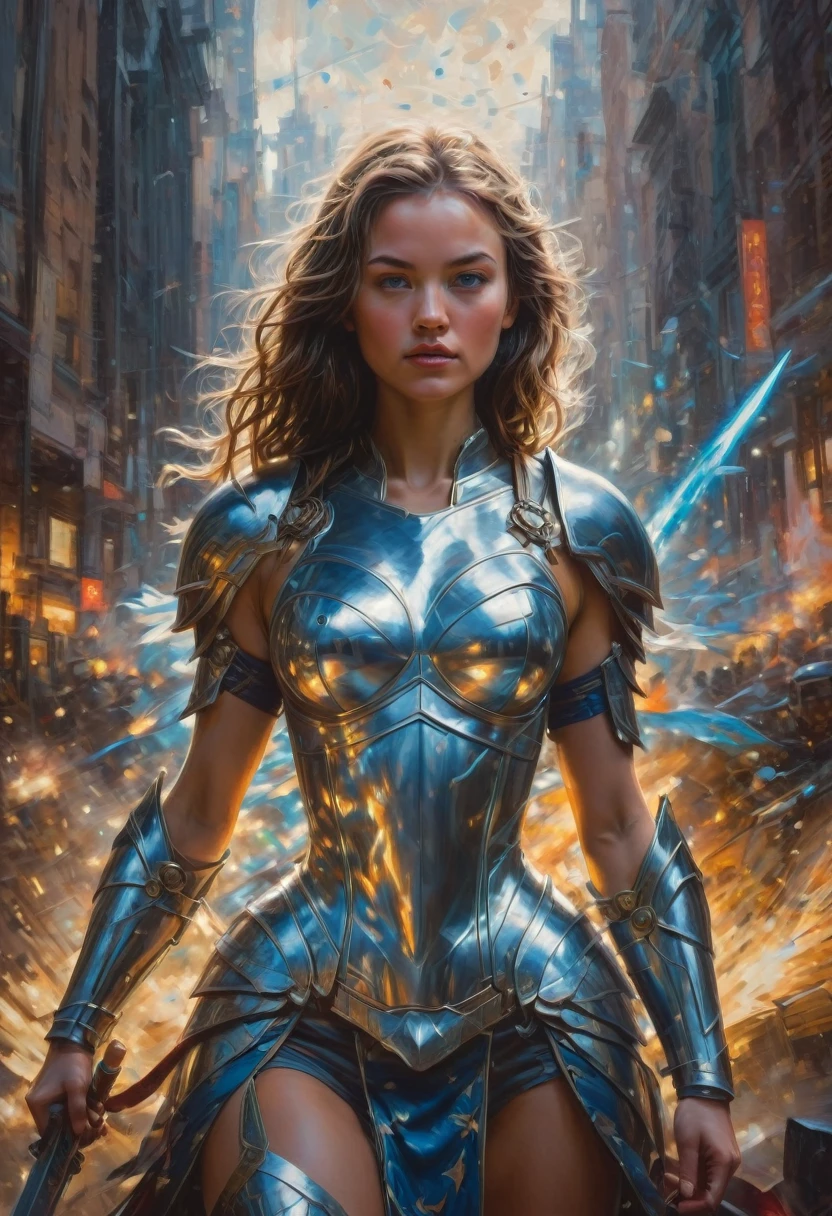 Female Warrior, by Greg Manchess and Brandon Woelfel, best quality, masterpiece, very aesthetic, perfect composition, intricate details, ultra-detailed