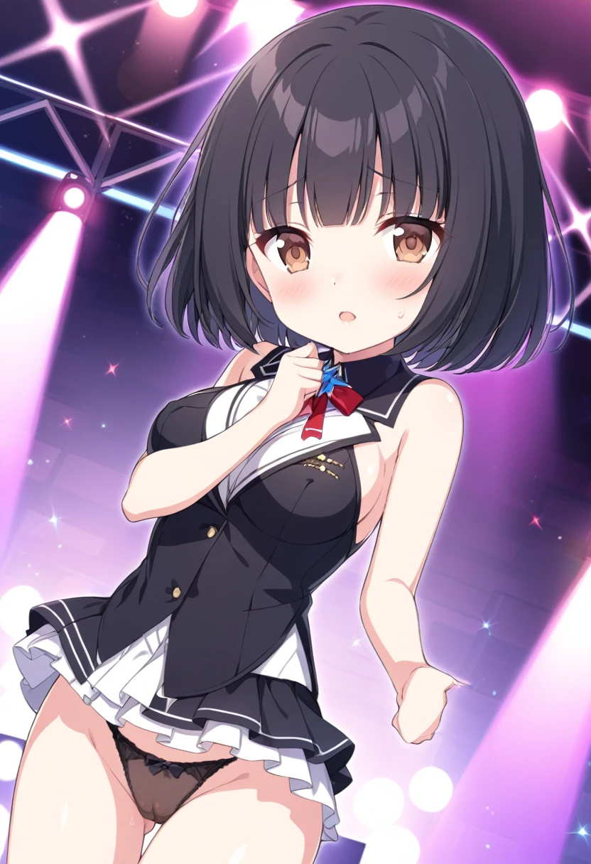 enjojikogiku, bowl cut hair, black hair, short hair, brown eyes,, large breasts,, Live Stage, nsfw ,13years old