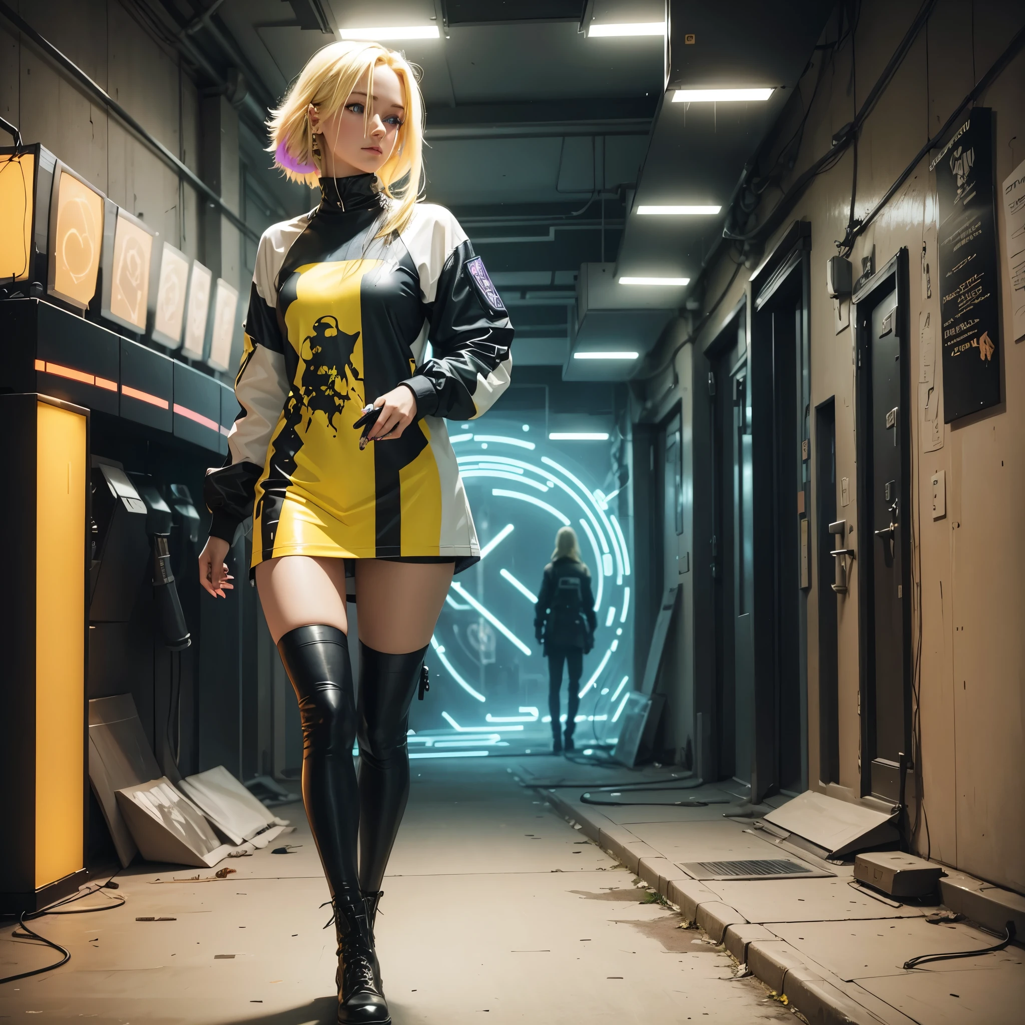 Dark neon future blonde beautiful artist