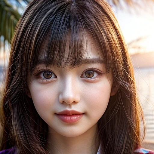 (Acutance:0.85), Masterpiece of 8K Ultra-detailed, Volumetric lighting, (BokeH RAW photorealistic:1.37), Tiny girl wearing tube-top dress、Tropical Beach、evening、Stroll along the beach、(Gazing at the sunset, colorful sky)、(Orange rays illuminating face, close-up:1.4), Gust of wind . (((Extremely detailed a face variation of NOGIZAKA girls))), perfect anatomy, Childish, captivating gaze, elaborate detailed Eyes with (sparkling highlights:1.3), long eyelashes、Glossy RED Lips with beautiful details, Coquettish tongue, Rosy cheeks, ((Radiant natural skin) with clear transparency) . { (Dynamic joyful expressions) | (:d) }, { (Light Particle;1.25) | God rays }, (no Large eyes, no tree).