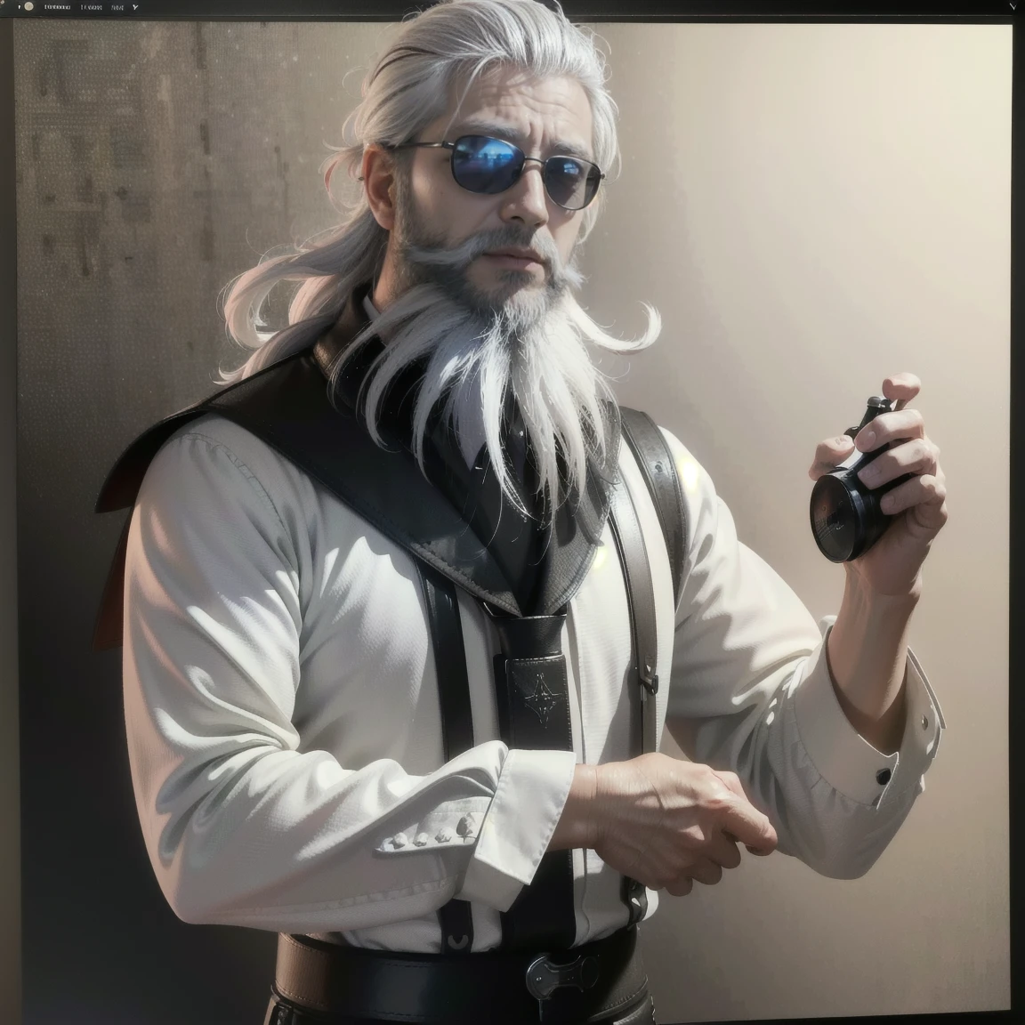 ((masterpiece, best quality, Highest image quality, high resolution, Reality, RAW photos, 8K)), ((Extremely detailed CG unified 8k wallpaper)), avatar,Front view,Medieval style,ID photo,((Cool man)),White hair,((Middle-aged greasy man)),((Beard scum))