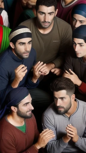 group of Judaean gathered in sweatshirts, focusing on the characters' faces.