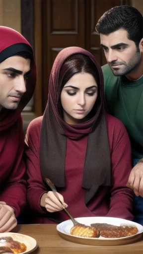 group of lebanese gathered in sweatshirts, focusing on the characters' faces.