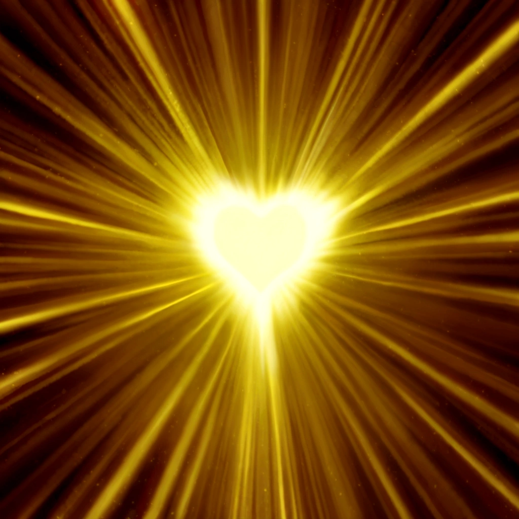 a heart-shaped light shines brightly in the dark, bright golden aura, yellow radiant magic, radiating golden light, golden ethereal light, magical heart, Light - Heart, yellow light spell, holy holy rays of light, heart effects, holy rays of spiritual light, yellow background beam, exploding with holy light, bright holy aura, emanating and flowing energy, spiritual light