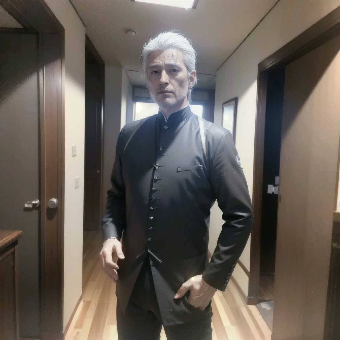 ((masterpiece, best quality, Highest image quality, high resolution, Reality, RAW photos, 8K)), ((Extremely detailed CG unified 8k wallpaper)), avatar，Front view，Medieval style，ID photo，((Cool man))，White hair，((Middle-aged greasy man))，((Scars on the face))