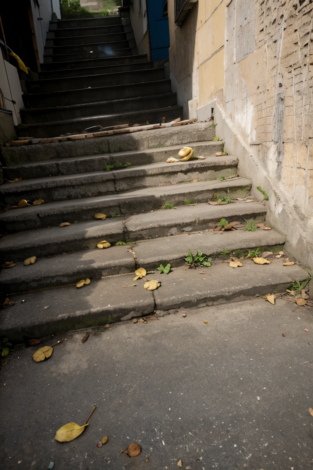 Plantain plantain on the floor of dirty pavement stairs