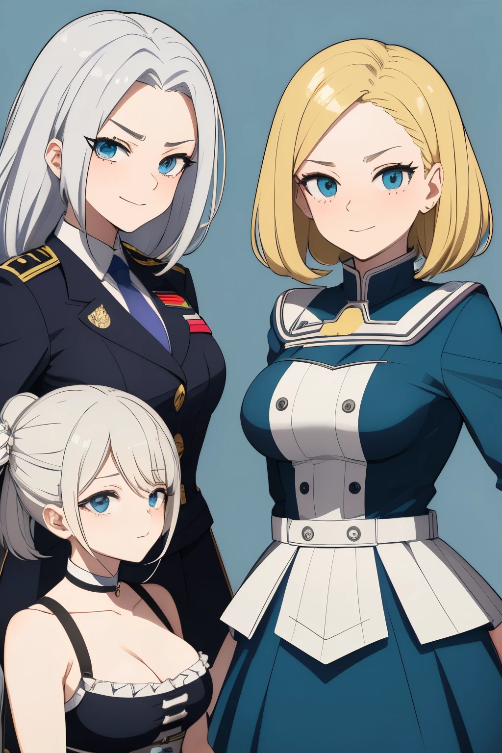 Estilo quadrinhos anime Boku no hero academia,garota bonita,jovem,de cabelos brancos longos abaixo da bunda,pale skin,olhos amarelos brilhantes,usando colar perolado simples com joia,wearing light blue dresses with pearl details,e adornada de joias